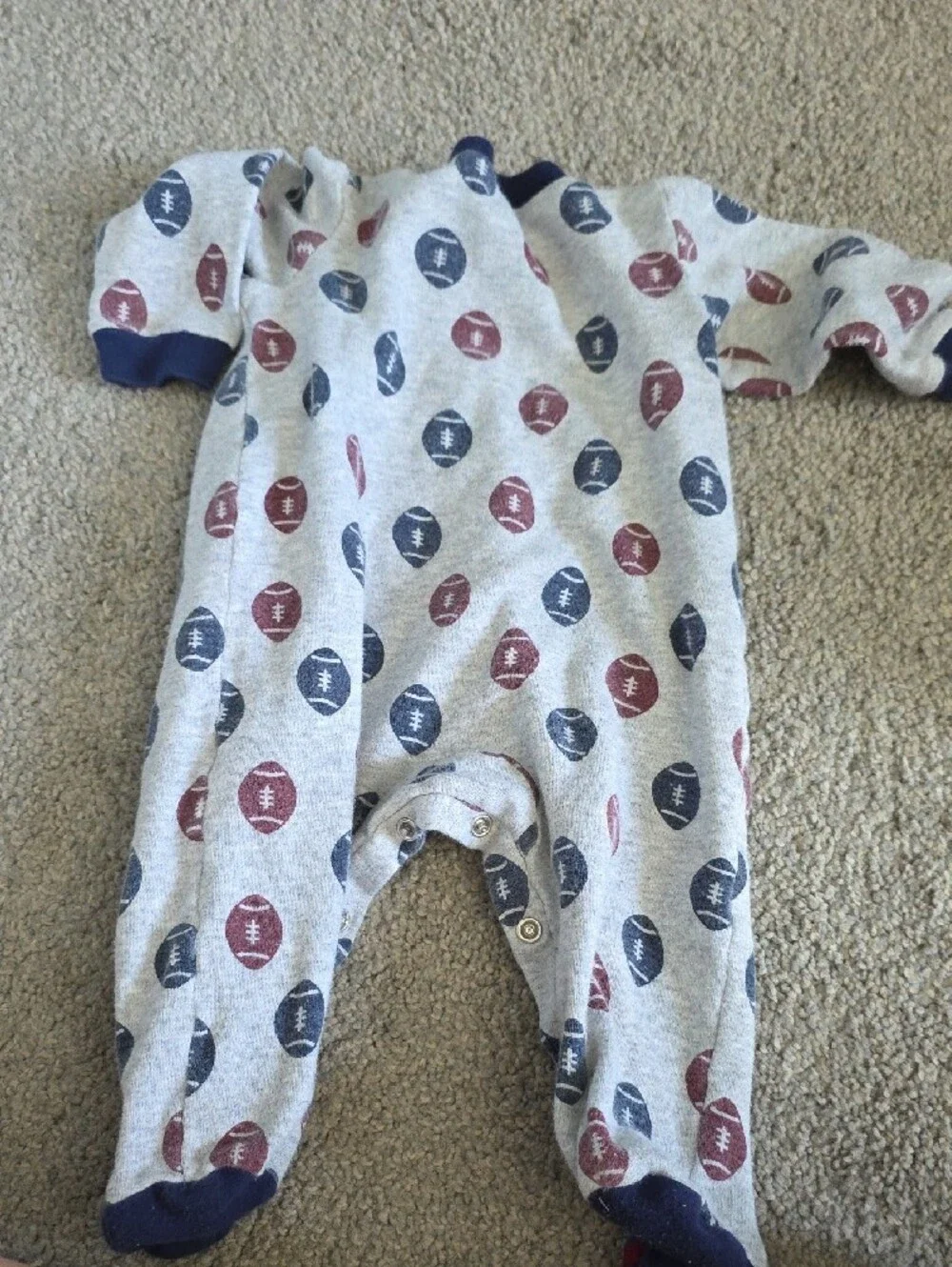 Gray Footed One-Piece with Red & Navy Football Print